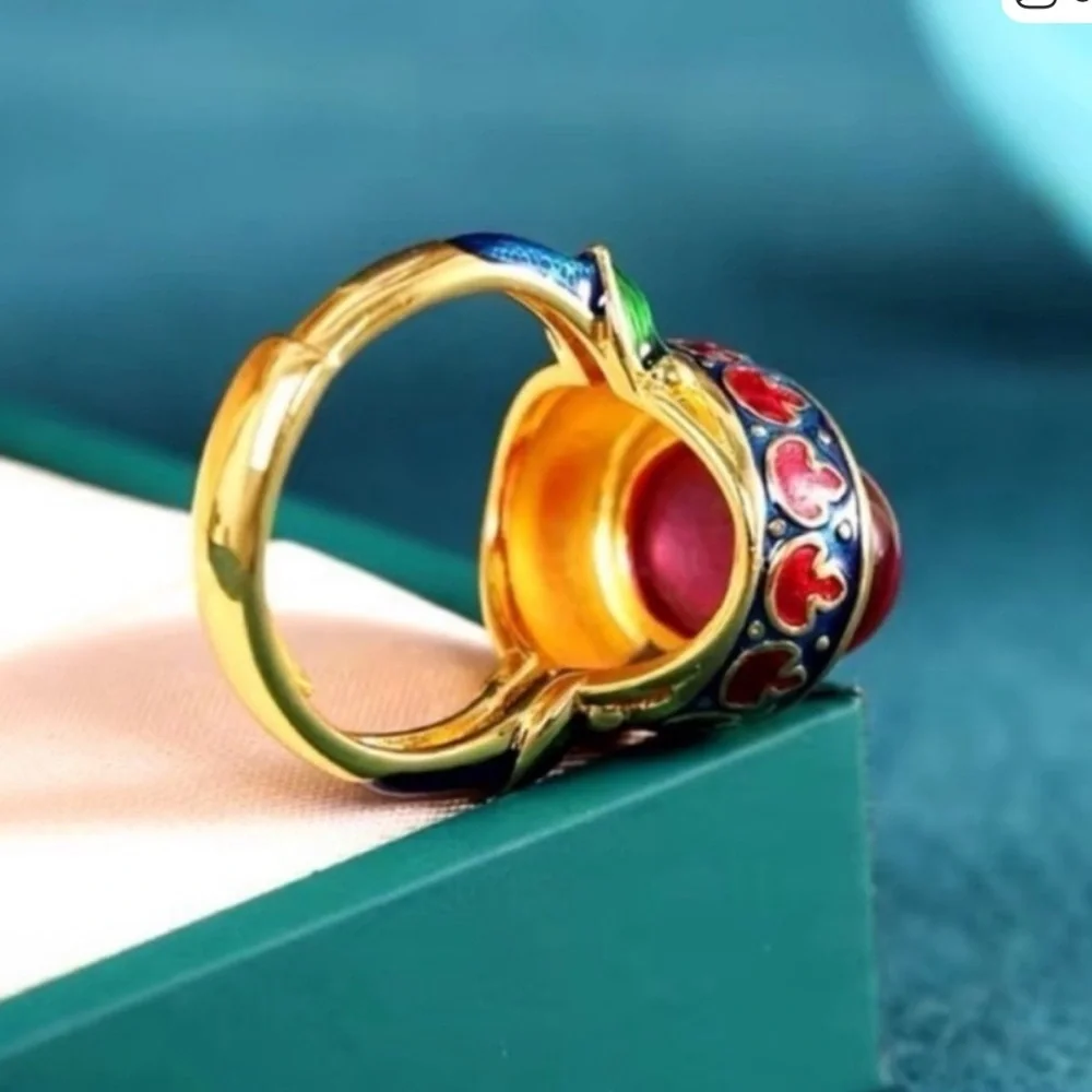 Ethnic Vintage Red Cabochon Enamel  Ring |Artisan Ethnic Luxe - Picture 7 of 9